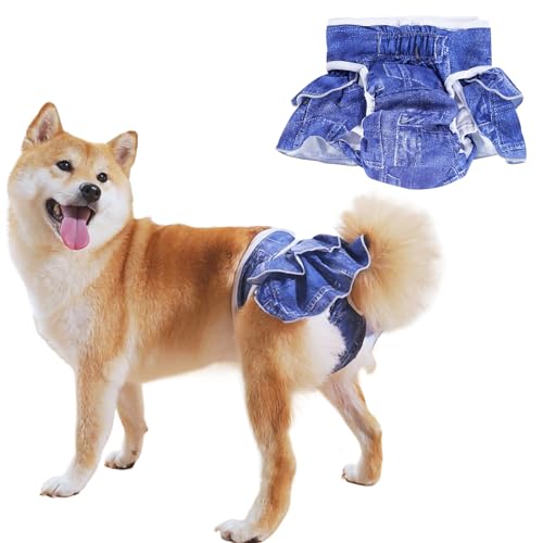 KUVEELA PET 犬用マナーパンツ メス サニタリーパンツ 犬用生理パンツ 犬用オムツカバー 女の子 通気性 吸水性良い 再利用可能(デニムブルー S)