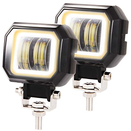 h&b LED 作業灯 ワーク ライト イカリング 付き 20w 72mm 6000K フォグランプ 黄リング 角型 2P