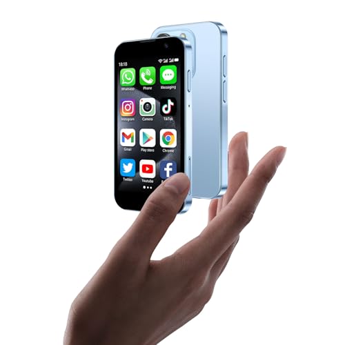 BLKE Max Mini Phone Unlocked World's Smallest 3.0" HD Touch Screen Mini Smartphone Android Compact Mobile Phone for Kids &Students Cell Phone wih Quad-Core Dual SIM Face lD2GB+16GB Blue
