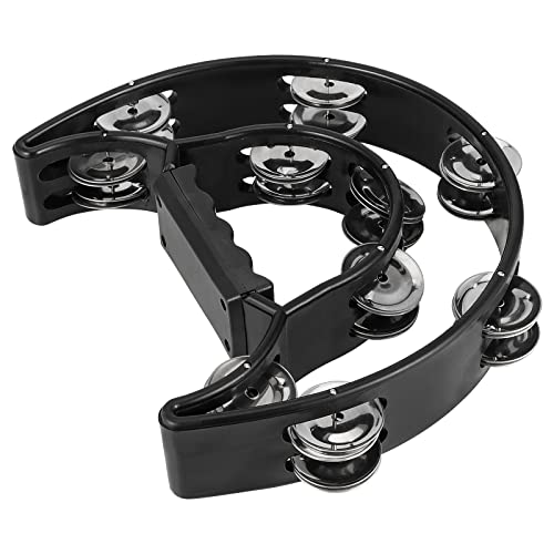 Sinjeun 4 Pack 10 Inch Black Double Row Tambourine, Half Moon Musical Tambourine, Metal Jingles Hand Held Percussion With Ergonomic Handle For Beginner, Ktv, Party #TOP3