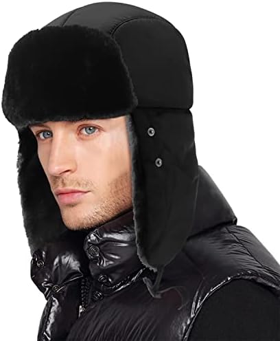 Winter Trapper Hat for Men with Winter Ear Flap and Ski Windproof Mask,Russian Hat Winter Ski Hat for Men & Women Black