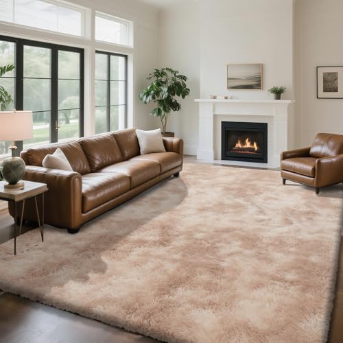 Fluffy Rug Shaggy Area Rug, Mottling Beige 9x12 Area Rugs for Living Room, Large Shag Area Rugs for Bedroom Kids Room Home Decor, Upgrade Anti-Skid Rectangular Fuzzy Rugs