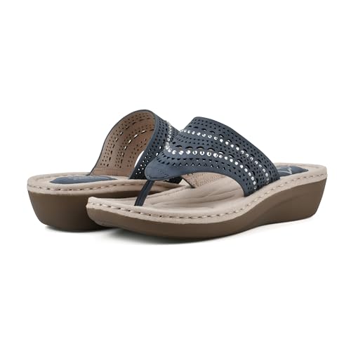 Image of CLIFFS BY WHITE MOUNTAIN Women's Comate Rhinestoned Mini Wedge Flip Flop Sandal