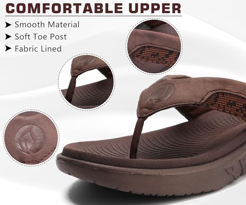 ONCAI Sandals for Men, Comfort Orthotic Plantar Fasciitis Beach Sport Athletic Soft Flip Flops with Yoga Foam Arch Support Brown Size 11 by ONCAI - Used condition - Image 4