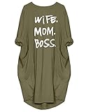 Rfecccy Women’s Wife Mom Boss Tunic Dress Long Sleeve Oversize Baggy Causal Loose Dress with Big Poc
