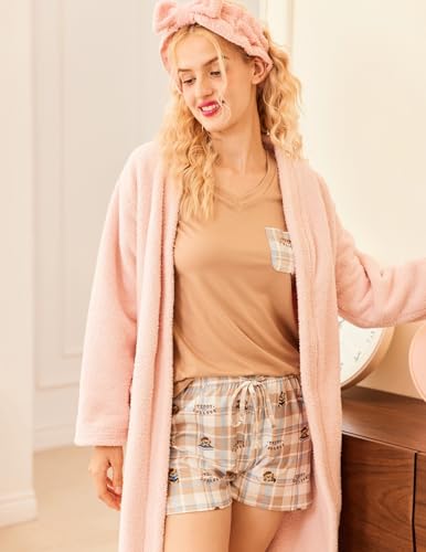 Image of Ekouaer Womens Pajama Sets Short Sleeve Pajamas for Women Sets Soft Lounge Sets Casual V Neck Sleepwear PJS