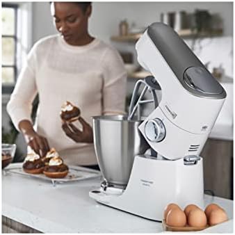 Kenwood Titanium Chef Baker XL, Kitchen Machine with K-Whisk, Stand Mixer with Kneading Hook, Whisk and 7L Bowl, KVL65.001WH, Power 1200W, White