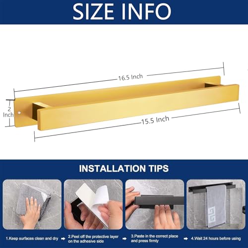 Miniatura 5 de Toallero De Baño, Toallero, Autoadhesivo O De Montaje Con Tornillo, Toallero De Acero Inoxidable Montado En La Pared, Impermeable Y Resistente Al Óxido, Adecuado Para Baño, Caravana, Cocina 40cm Oro