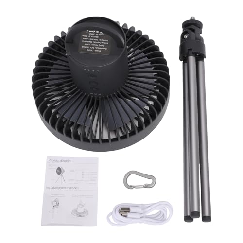 ZASCHMOY Ventilateur de Camping 10 000 MAh, Ventilateur Portable 10 000 MAh, Rechargeable 10 000 avec Batterie Externe de Type C et Lumière LED à intensité Variable,