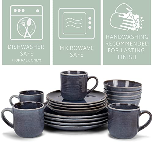 Elanze Designs Reactive Glaze Ceramic Stoneware Dinnerware 16 Piece Set - Service For 4, Purple Ombre Blue #TOP2