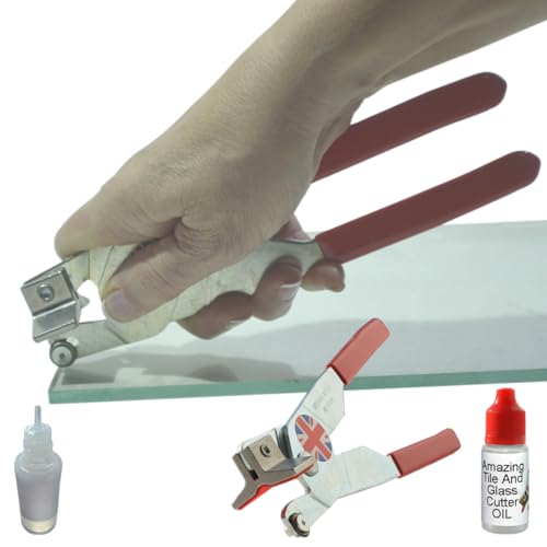 Glass Cutter for Thick Glass – Built-in Breaker, No Tap-Tap and Hope It Works, 2-in-1 Cutting Tool for Repairing Windows and Picture Frames, Incl. Oil, Step-by-Step Instructions and Online Videos