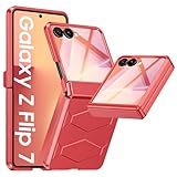 Vizvera for Samsung Galaxy Z Flip 7 Case with Hinge Protection, Built-in Screen Protector Shockproof All-Inclusive Phone Cover for Z Flip 7-Coral Red