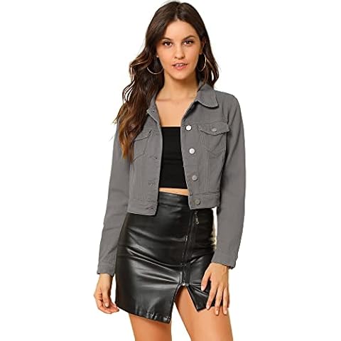 Allegra K Chaqueta de mezclilla corta con botones para mujer Cover