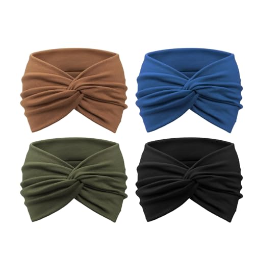Image of DRESHOW 4 Pack Turban Headbands for Women Wide Vintage Head Wraps Knotted Cute Hair Band Accessories