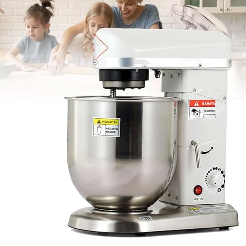 Electric Stand Mixer, 3-Speed Tilt-Head Food Mixer, Kitchen Commercial Standing Mixer with Dough Hook, Whisk, Beater & Mixing Bowl for Baking (White 7L)