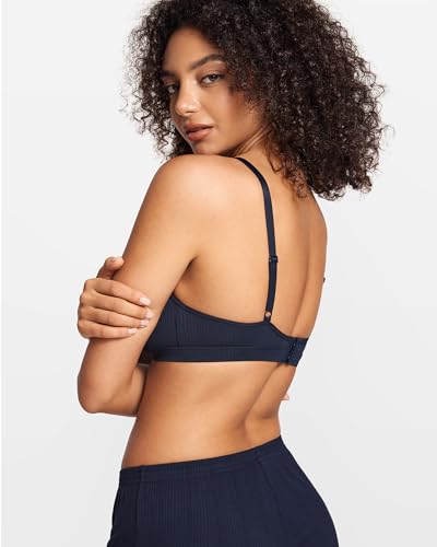 Image of Natrelax Modal Ribbed V Neck Bralette | Semi Sheer Fabric, Wireless Unlined, Double Layers, Adjustable Straps, No Underwire, Comfort Soft, Bras for Women