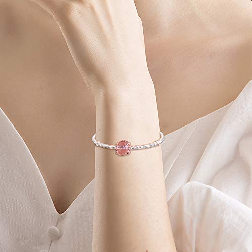 Abalorio de cabujón rosa en plata 925 compatible con pulsera Pandora 3