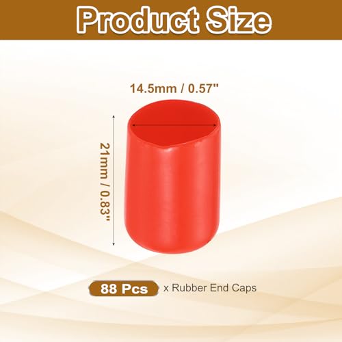Image of uxcell 88Pcs Rubber End Caps, 14.5mm(9 /16 inch) ID 21mm(25 /32 inch) Height Round Screw Thread Protectors Flexible Screw Bolt Covers Caps for Metal Tube Rod Bolt, Red