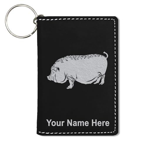 LaserGram ID Holder Wallet, Vietnamese Pig, Personalized Engraving Included (Black with Silver)