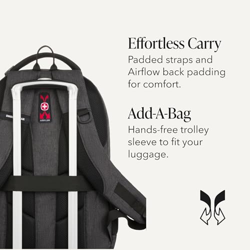 Image of SwissGear 5505 Cecil 16 inch Laptop Backpack Charcoal - Daily Laptop Bag with Gear Attachment Options - Multiple Organizer Pockets & Padded Shoulder Straps