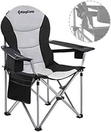 KingCamp Lumbar Support Camping Chairs with Cooler Bag Padded Folding Camping Chair for Adults with Adjustable Armrest Foldable Camp Chair Cup Holder Side and Head Pocket for Picnic Fishing,Max 353lbs