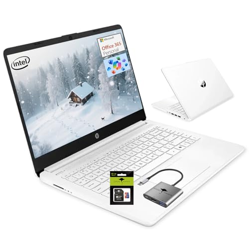 HP 14' Student-Laptop 1-Y office365 Back to School, Quad Core Intel Processor(Up to 3.6GHz) 16GB RAM 256GB Storage(64GB UFS + 256GB Ghost Manta SD Card) Computer Laptop with Wi-Fi 6 Win11