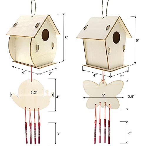 Arts and Crafts for Kids Ages 4-8 8-12, 2 Pack DIY Bird House Wind Chime Kids Crafts, Craft Kits for Girls Boys Toddlers 4-6 6-8, Painting Kits Includes Paints & Brushes by HOSKO - Image 6