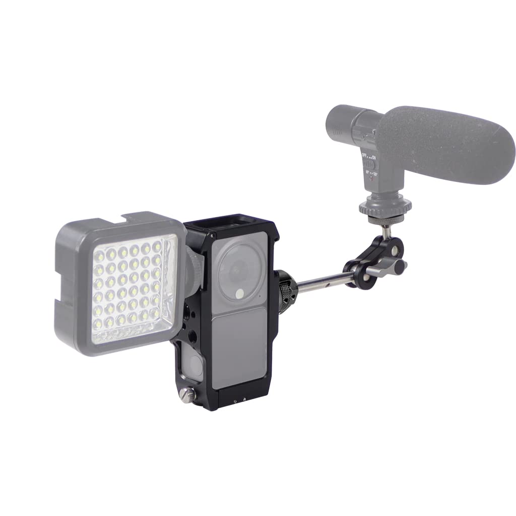 Mini fotografía de la jaula de la cámara: Extreme Sports Anti-Loose diseño magnético succión plegable tarjeta de doble hoja accesorio compatible con la cámara Action 2 (brazo mágico+adaptador)