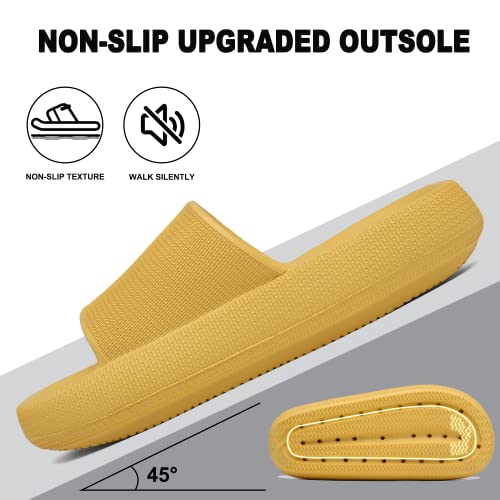 Geweo Cloud Slippers For Women Men Thicken Sole Pillow Cushion Slides Super Comfy Soft Memory Foam Slides Non Slip House Shower Slides Sandals Plastic Yellow Slides Unisex 8-9Women/7-8Men #TOP2