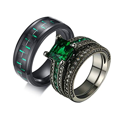 Fibre de carbone verte bague homme femme acier robuste de luxe