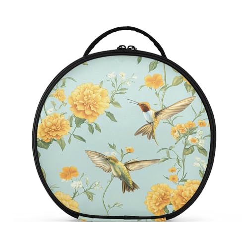 Takiito Yellow Marigolds Hummingbirds Travel Makeup Case Portable Makeup Box Artist Cosmetic Case Organizer With Adjustable Dividers