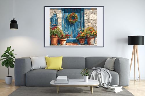 Image of Moohue DIY Counted Stamped Cross Stitch Kits for Adults 14 Count Cross Stitch Patterns Wreath Printed Cross Stitch Kits for Adults (Door Wreath)