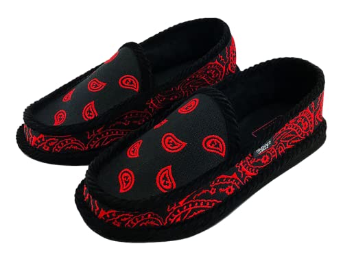 Trooper America Men Ks-002E Black/Red Embroidered Bandana Paisley Slip-On | Cozy, Colorful House Shoe Slippers | Ultra Cushion For Indoor And Outdoor (Us_Footwear_Size_System, Adult, Men, Numeric, Medium, Numeric_8) #TOP2