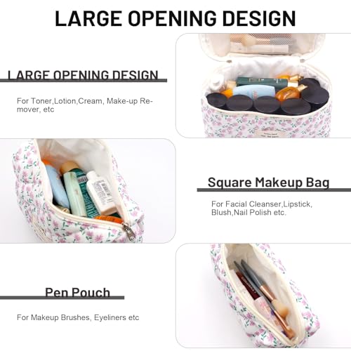 Lot de 3 Trousses de Toilette pour Femme avec Motif Floral - Trousse de Maquillage Portable - Grande Trousse de Toilette pour Femme et Fille - pour Le Quotidien et Les Voyages (Fleurs Violettes) – vue 4