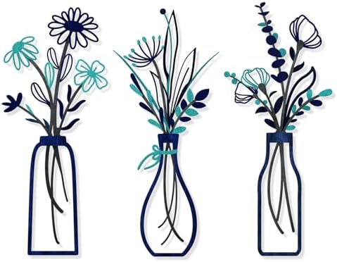 3 Pieces Metal Flowers Wall Arts - Rustic Farmhouse Style Décor M...