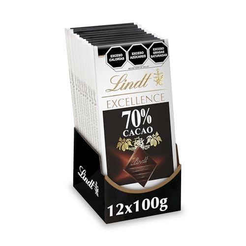 Lindt Excellence Chocolate 70% Cacao Barra, 1200g - Paquete de 12 piezas