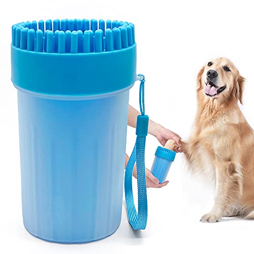 Portable Dog Paw Washer Cleaner Set, 6.7 Inch, Blue, 2 in 1 Silicone Dog Foot Punger Cleaner Washer Cup, Finger Toothbrush for Dogs and Cats