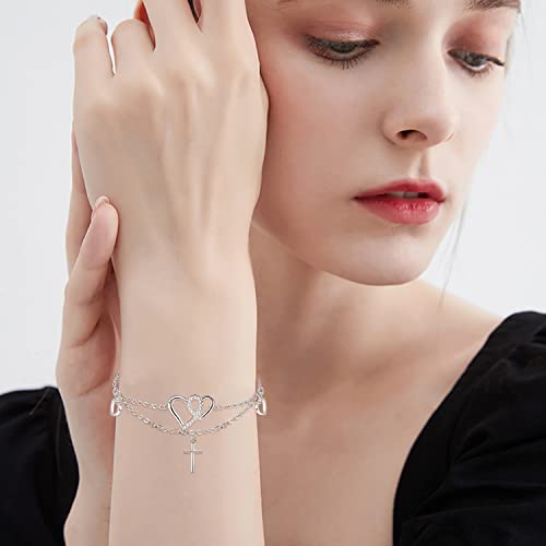 Palpitate Cross Heart Bracelet 925 Sterling Silver Cross Bracelets For Women Girls Religious Faith Jewelry Religious Gifts #TOP4