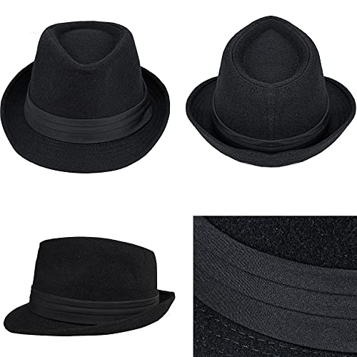 Men Classic Fedora-Hat Felt Manhattan-Gangster-Trilby With Band Unisex Women's Structured Trilby Fedora Hat Black #TOP2