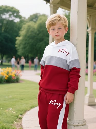 Image of Kids Boys Clothes Color Blocking Hoodie Sweatshirts and Pant 2Pcs Fall Outfits Set Size 5-10