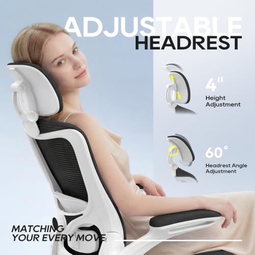 Image of Ergonomic Office Chair for Long Hours, Adjustable Padded Lumbar Support for Lower Back Relief, 330 lb Capacity, Comfortable Computer Desk Chair for Home Office, Work & Study