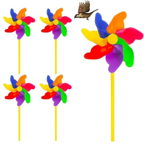 Set di 5 ruote a vento colorate arcobaleno come efficace spaventapasse, ruote a vento da giardino resistenti alle intemperie, per balcone, tetto da giardino, per bambini