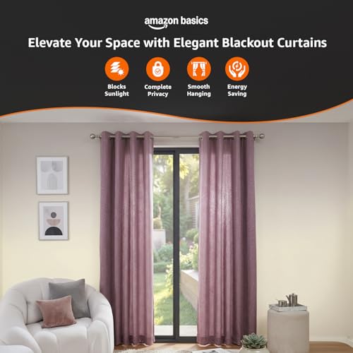 Image of Amazon Basics - Room Darkening Blackout Door Curtains, 100% Room Darkening | 9 Feet |Set of 2| Embossed | Self Deisgn |for Living Room and Bedroom | 115cmx 274cm, Color- Wine