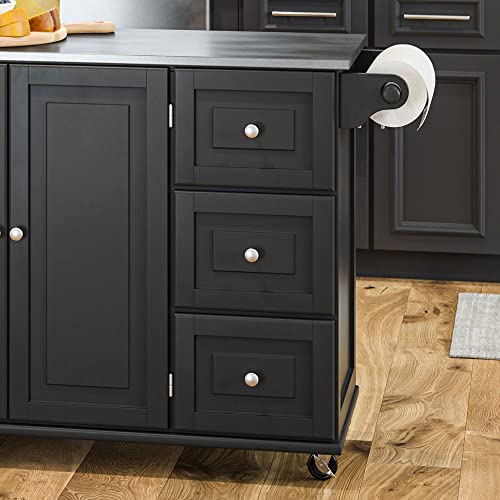 Homestyles Kitchen Cart With Stainless Steel Metal Top, Rolling Mobile Kitchen Island With Storage And Towel Rack, 54 Inch Width, Black #TOP4