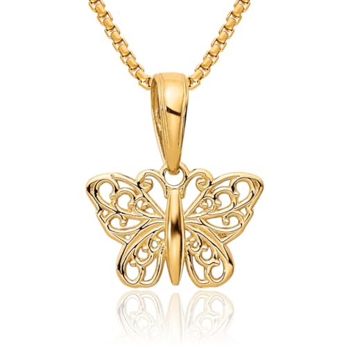 IceCarats 14K Solid Yellow Gold Antique Filigree Butterfly Wings Necklace Chain Pendant Charm