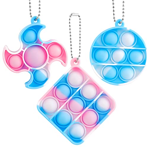 NiHealth 3PCS Mini Pop Keychains Push Bubble Fidget Sensory Toys Simple Stress Relief Anxiety Reducer Hand Toys for Kids Adult Ninja Shuriken Throwing Star Pop Bubble Keychain Toy (Assorted Shapes)