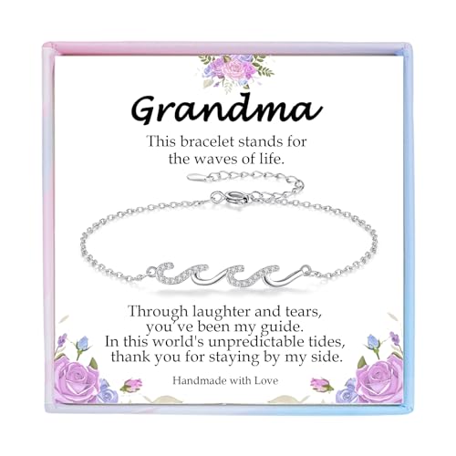 Image of Gifts for Women Christmas Birthday, Silver Wave Bracelets for Woman Mom Wife Grandma Daughter Granddaughter Friend Sister, The Waves of Life We've Through Together Mothers Day Graduation Gift