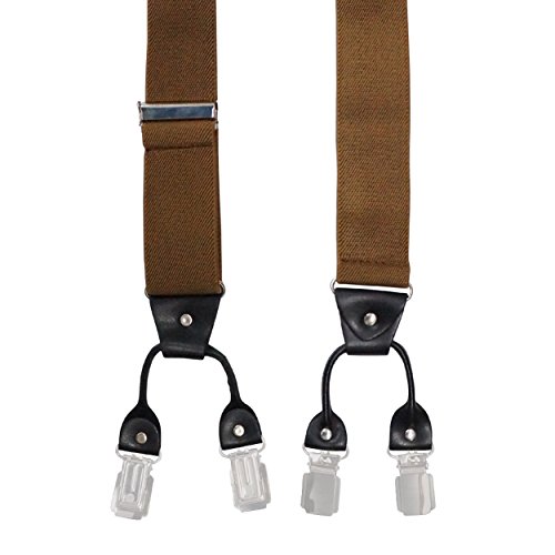 Image of The Tie Hub Booster Solid Brown Clip On Suspenders For Men