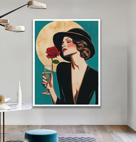 Décoration de salon murale rétro pour rompre la monotonie des murs blancs avec une femme rose