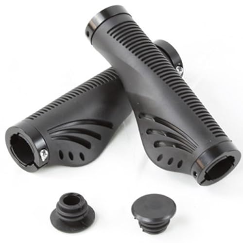 LEXOR 通気性 ハンドルバー グリップ アルミ キャップ 自転車 MTB マウンテンバイク クロスバイク エルゴグリップ ブラック 黒